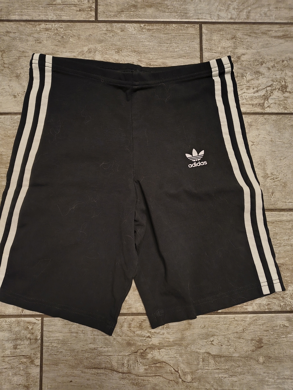 Adidas Kid's Black Trefoil Athletic Shorts with White Stripes Size Y13/14